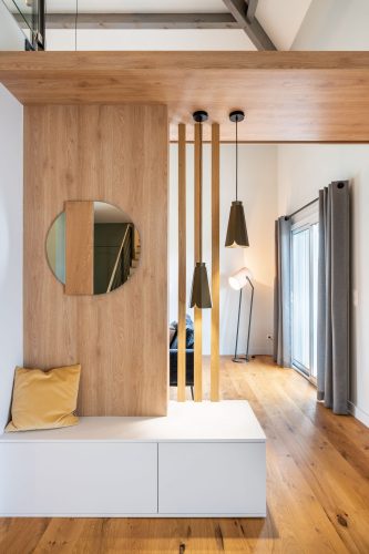 meuble sur mesure entree maison banquette ouverte salon annie mazuy archi interieur lyon